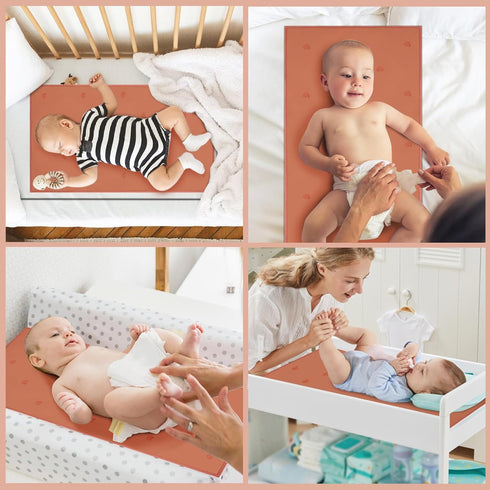 Vegan Leather Baby Changing Mat - Wipeable Portable Changing Pad 2 Pack, Foldable Travel Changing Mat for Baby, Newborns (Rainbow&Elephant,15.75"*...