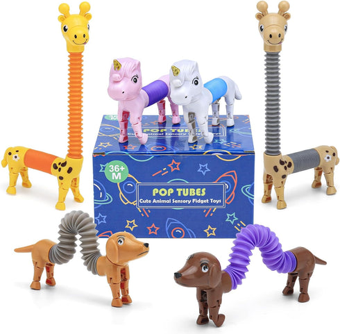 6 Pack Animal Pop Tubes, Fidget Toys for Sensory Play, Party Favors for Kids, Goodie Bag Stuffers Treasure Box Classroom Prizes Gifts, Birthday Gi...