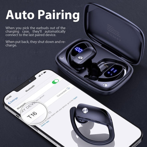 bmanl Wireless Earbuds Bluetooth Headphones 48hrs Play Back Sport Earphones with LED Display Over-Ear Buds with Earhooks Built-in Mic Headset for ...