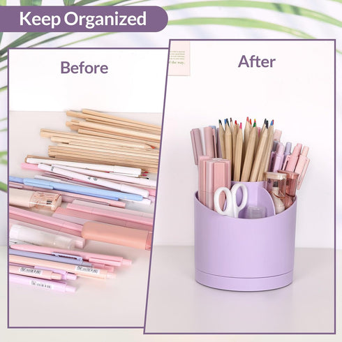 SKYDUE Desk Organizer, 360-Degree Rotating Pencil Pen Holder for Desk, Cute Desk Organizers and Accessories with 7 Slots, Art Supply Storage, Clas...