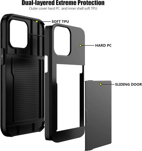 Nvollnoe Compatible with iPhone 15 Pro Max Case with Card Holder Heavy Duty Protective Dual Layer Shockproof Hidden Card Slot Slim Wallet Phone Co...