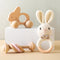 Wooden Baby Rattle 3 PCS Push Car Rattle Set Crochet Rattle Ring Wooden Montessori Toy for Newborn Infant Baby Gifts (Rabbit Rattle)...