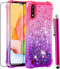 for Galaxy A01 Case with Tempered Glass Screen Protector,Glitter Bling Floating Liquid Sparkle Quicksand Women Girls Cute Clear TPU Phone Cover Pr...