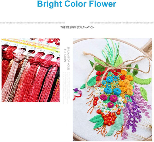 Konrisa Stamped Embroidery Kit with Pattern Floral DIY Sewing Cross Stitch Kits for Adult Flowers Plants Embroidery Starter Kit with Embroidery Fl...