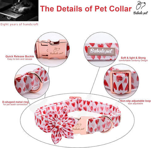 Valentine's Day Dog Collar with Bow Tie,White Red Pink Love Male Dog Collar with Safety Metal Buckle Adjustable Puppy Collars for Small Medium Lar...