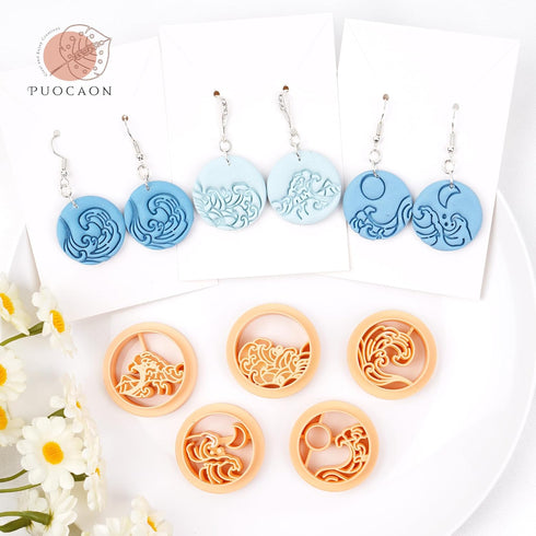 Puocaon Ocean Wave Clay Cutters - 5 Pcs Clay Cutters for Polymer Clay Jewelry, Moon Cloud Polymer Clay Earring Cutters...