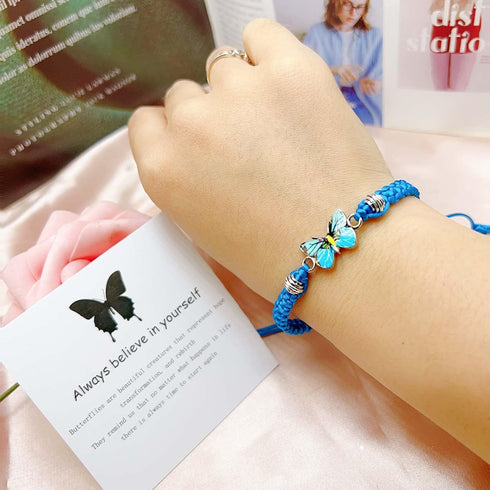 Always believe in yourself Butterfly Bracelet,Adjustable Hand Woven Bracelets for Women,Cute Butterfly Charm Bracelets Matching Bracelet Friendshi...