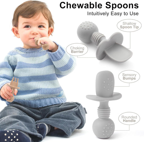 Silicone Baby Feeding Set, 2 Pack Divided Baby Plates with Suction, 2 Pack Spoons and Forks Set, BPA Free, Baby Led Weaning Supplies for Toddler U...