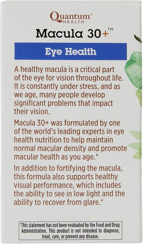 Quantum Health Macula 30+ Eye Health Supplement|Promotes Macular and Retinal Health as You Age|Formulated with Lutein, Zeaxanthin, Omega-3, and Vi...