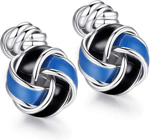 HONEY BEAR Twist Knot Cufflinks Steel for Mens Shirt Wedding Business Gift ,Blue and Black...