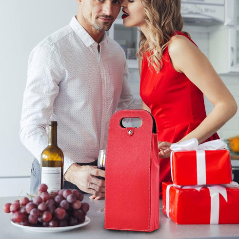 2 Bottle Wine Bag Carrier Tote Wine Champagne Gift Bag, Reusable Leather Wine Tote Carrier Bag Box Holder, Leather Wine Bottle Packag Bag, Classic...
