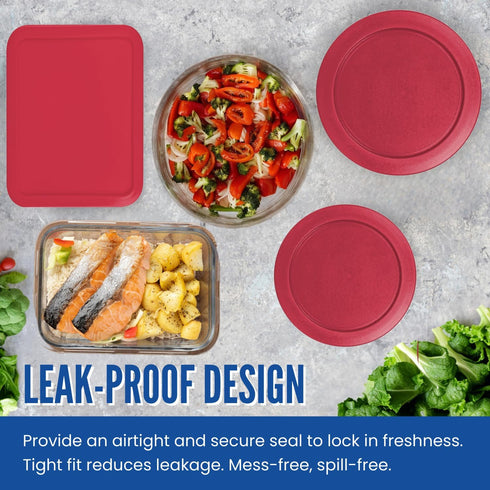 Replacement Lids for Pyrex Containers (1) 1-Cup (2) 2-Cup (2) 4-Cup (1) 7-Cup (2) 3-Cup (1) 6-Cup Round Rectangle (Red)...