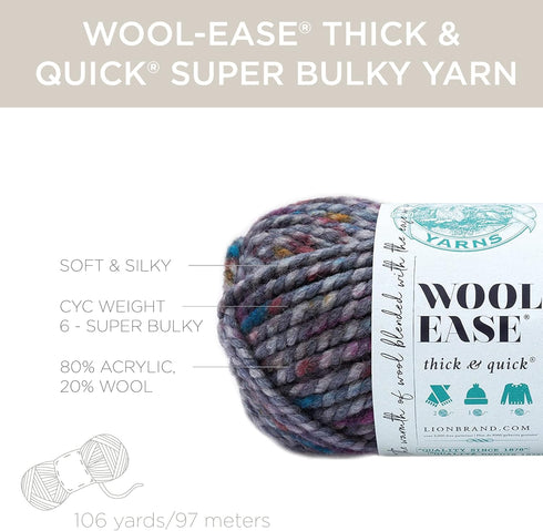 Lion Brand Yarn Wool-Ease Thick & Quick Yarn, Soft and Bulky Yarn for Knitting, Crocheting, and Crafting, 1 Skein, Fossil......