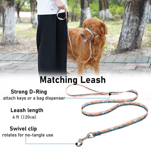 BARKLESS Dog Head Collar, Anti-Pulling Printed Head Halter with Leash, Gentle Head Harness with Adjustable Clip for Small Medium Large Dogs, Perfe...