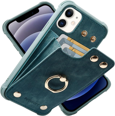 iPhone 11 Wallet Case with Credit Card Holder,Leather Shockproof Protective Phone Cover Supports 360°Rotation Ring Stand and RFID Blocking for App...
