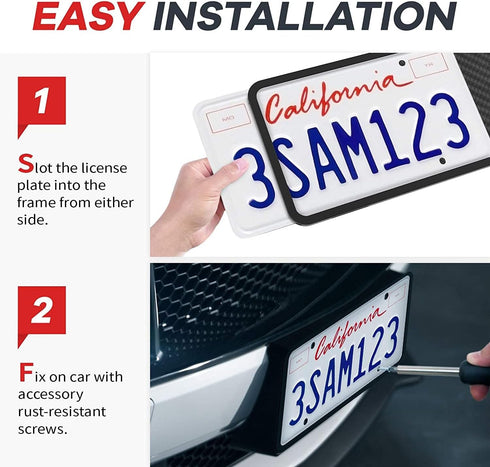 Aujen Silicone License Plate Frames, 1 Pack Black Side-Opening License Bracket Holder with Easy Installation, License Plate Frame Without Obstruct...