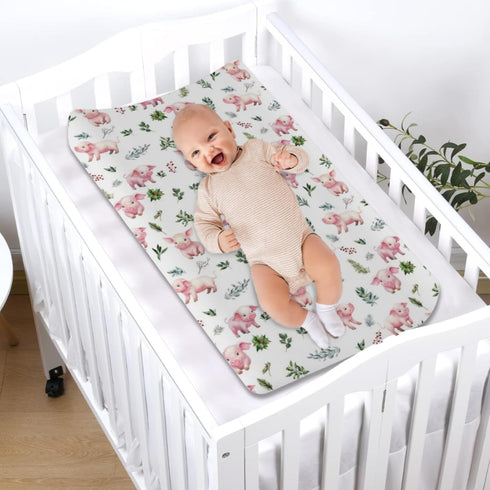 Farm Pink Pigs Boho Leaves Changing Pad Covers Christmas Animals Baby Diaper Change Pad Cover for Boys Girls Soft Breathable Stretch Unisex Diaper...