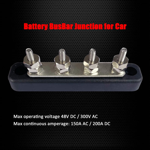 4 x #10 (M5) Studs Bus Bar, Ampper 4.2" Ground Distribution Block Brass Battery BusBar Junction with Cover for Auto Boat Amplifier and More (Black...