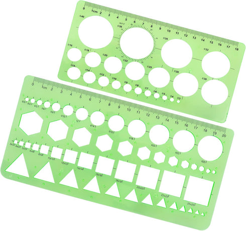 Giantree Circle Templates Measuring Ruler, 2Pcs Circle Stencil Geometry Ruler Geometric Drawing Stencil Ruler Digital Drawing Set for Office and S...
