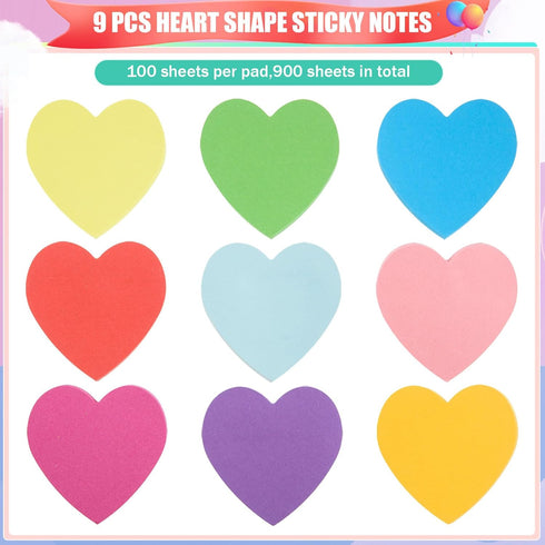 900 Sheets Heart Sticky Notes 3x3 Inch Multicolor Heart Shaped Sticky Memo Pads Cute Self-Stick Sticky Notepads Removable Easy to Post for Home Of...