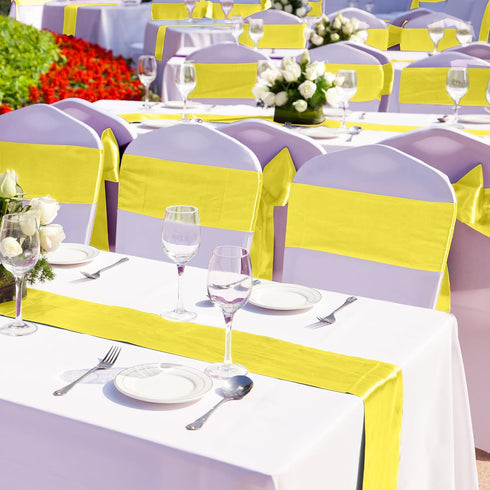 ANECO 4 Pack Satin Table Runner 12 x 108Inch Long Bright Silk and Smooth Fabric Party Table Runner for Wedding Banquet Party Decoration- Yellow...