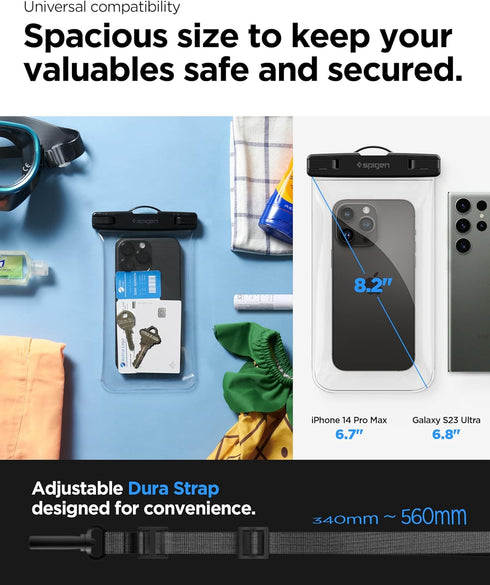 Spigen AquaShield Universal Waterproof Phone Pouch, Waterproof Phone Case, PVC Protective Dry Bag Cases with IPX8 A601 Compatible with iPhone, Gal...