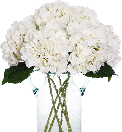 Kimura's Cabin 6pcs Fake White Flowers Artificial Silk Hydrangea Flowers Bouquets Faux Hydrangea Stems for Home Table Centerpieces Wedding Party D...