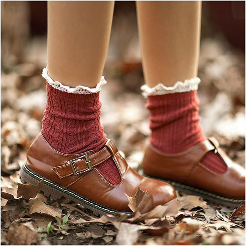 Women's Trim Ruffle Frilly Turn Cuff Socks Cute Vintage Dress Socks Crew Ankle Boot Socks...