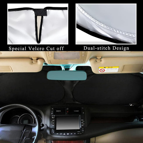 Windshield Sun Shade | Car Sun Shade Windshield | Foldable Front Windshield Sunshades | Reflective Shade for Front Windshield with Mirror Cut-Out ...