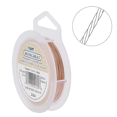 BENECREAT 22 Gauge Tarnish Resistant Twist Copper Jewelry Wire for Necklace Bracelet Making and Other Handmade Project, 33-Feet/11-Yard...