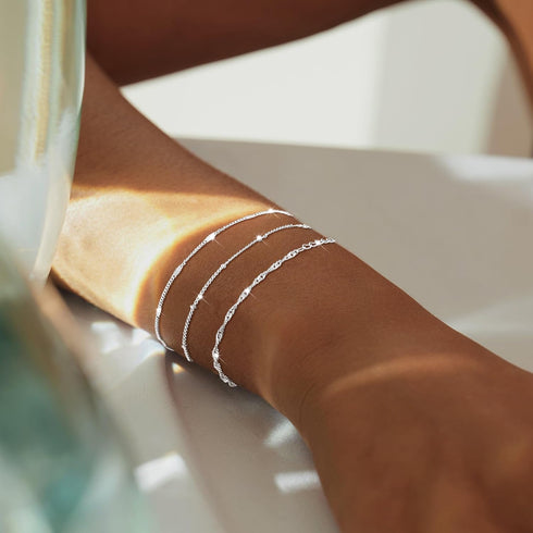 Silver Bracelets for Women, Dainty Stackable Silver Bracelets for Women Trendy Sparkling Waterproof Bracelet Set Gold Adjustable Bracelet Pack Jew...