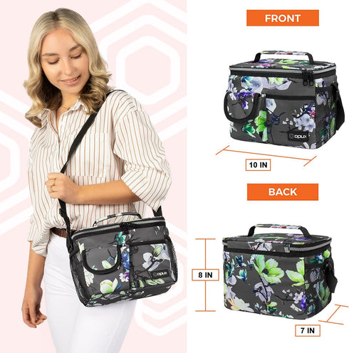 opux Insulated Lunch Bag for Men Women, Leakproof Floral Grey Lunch Box for Work, Portable Soft Lunch Cooler Bag with Shoulder Strap, Adult Lunchb...