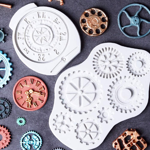 Steampunk Fondant Molds, Silicone Gears Teeth Moulds for Steampunk Travel Themed Cake Decoration, Chocolate Candy Sugarcraft Cupcake Topper, Polym...