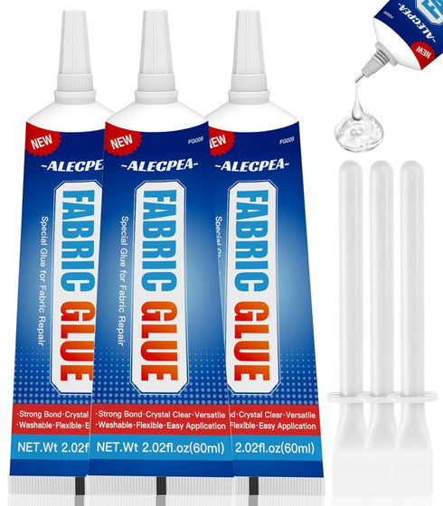 3Pack 60ML Fabric Glue, Strong Fabric and Leather Adhesive, Waterproof Fabric Glue Permanent Clear Washable for All Fabrics, No Sew Solution, Wash...