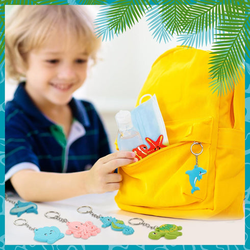 Yinkin 36 Pcs Summer Party Keychains Beach Flamingo Pineapple Turtle Surfboard Keychain for Kids Summer Pool Theme Party Favor Luau Tropical Hawai...