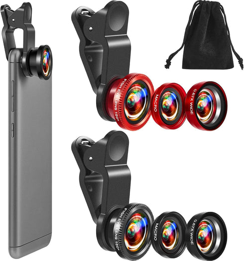 2 Pack Universal 3 in 1 Camera Lens Kit Phone Camera Lens Clip Fisheye Lens Macro Lens Wide Angle Lens Cell Phone Lens Attachments Compatible with...
