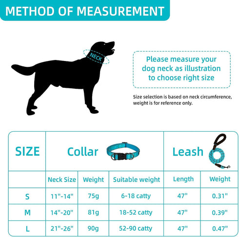 Dog Collar and Leash Set, Reflective Dog Collar Heavy Duty Dog Leash, Adjustable Soft Neoprene Padded Nylon Pet Collars, Comfortable Padded Handle...