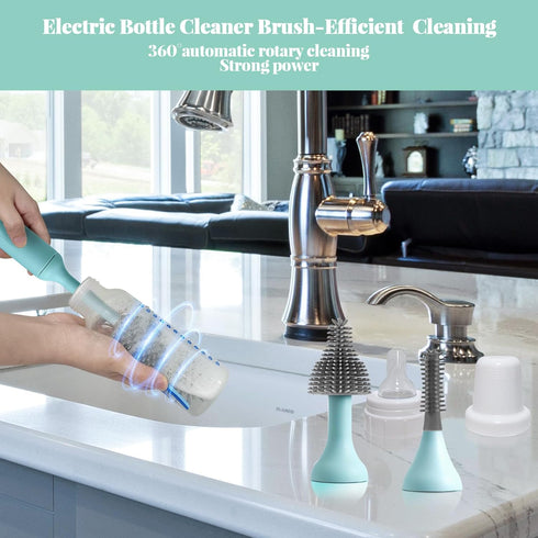 Electric Cleaning Brush with USB Rechargeable Electric Bottle Brush Cleaner and 3 Replaceable Silicone Bottle Brushes and Straw Cleaner Brush,Perf...