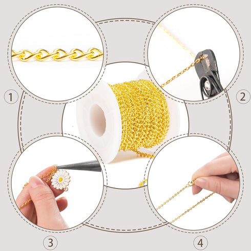 Lemonkey 33 Feet Metal Gold Necklace Chains Curb Links Chains Bulk for Jewelry Making DIY Craft Kit with Lobster Clasps Jump Rings...