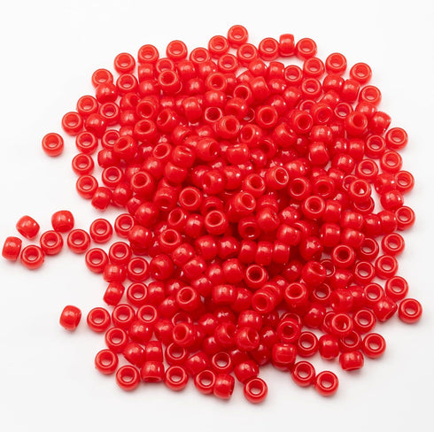 1000 Pcs Acrylic Red Pony Beads 6x9mm Bulk Kandi Beads for Friendship Bracelet Necklace Jewelry Making Pens Hair Braiding Kit...