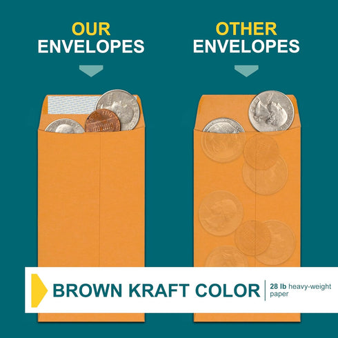 #7 Money Envelopes for Cash - 50 Pack - Brown Envelopes Self Seal - Cash Envelopes Peel & Seal - Coin Envelopes for Money, Credit Cards, Gift Card...