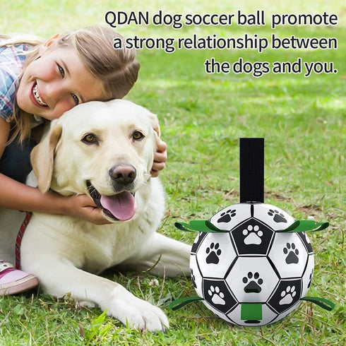 Dog Soccer Balls Toy with Bell Inside, Outdoor Interactive Dog Toys for Tug of War, Puppy Birthday Gifts, Dog Water Toy, Durable Ropes Squeaky Soc...