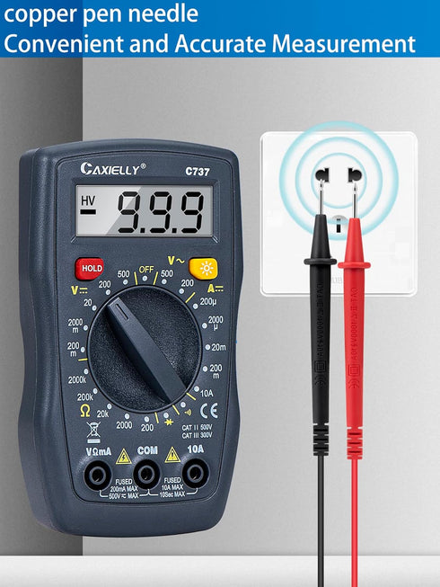 Multimeter Tester 2000 Counts Digital Multimeter with DC AC Voltmeter and Ohm Volt Amp Meter ; Measures Voltage, Current, Resistance; Tests Live W...