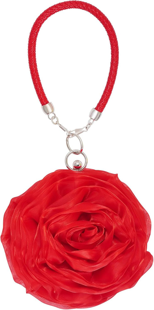 Women Rose Clutch Satin Rose Shaped Clutch Handbag Floral Evening Bag Red for Wedding Party Christmas Mother's Day Gift...