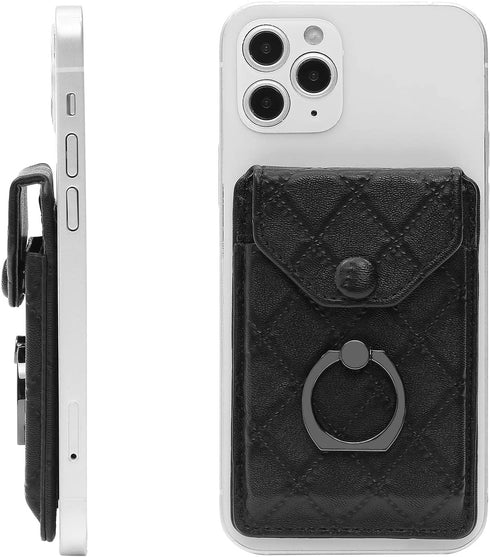Cell Phone Card Holder RFID Ring Stand Stick on Wallet Card Holder of Phone All Smartphones Adhesive Credit Card Holder for Cell Phone-Black...