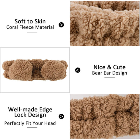 Ondder 2 Pcs Bear Ears Skincare Headbands Cure Makeup Headband Coffee Spa Headband for Washing Face Brown Face Wash Elastic Facial Headband Head B...