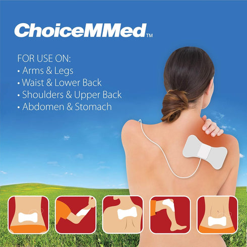 CHOICEMMED 2 Pack Universal Therma Heated TENS Unit Pads - Muscle Stimulator E-stim Electrodes - Universal Replacement Massage Pads for Electronic...