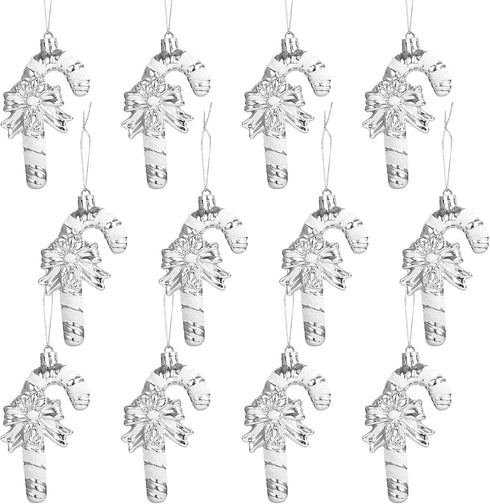 GWHOLE 12Pcs Christmas Candy Cane Ornaments, Glitter Twisted Plastic Candy Cane Cute Bowknot Design with Strings for Christmas Tree Hanging Orname...