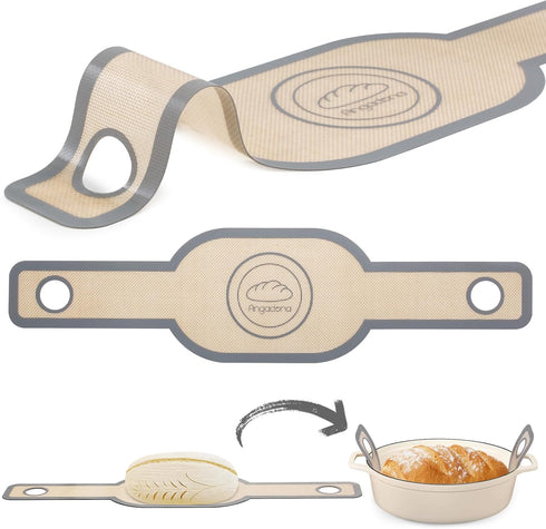 Angadona Silicone Bread Sling Oval. Non-Stick & Easy Clean Reusable Oval Silicone Baking Mat for dutch oven. With Long Handles Sourdough Bread Bak...
