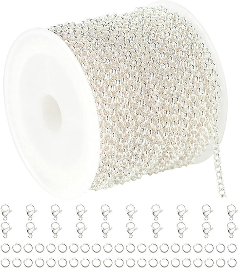 UMAOKANG 10 Meters Silver Chain for Jewelry Making Silver Plated Solid Brass Jewelry Chains Bulk for Women Necklace Bracelet DIY Jewelry Supplies...